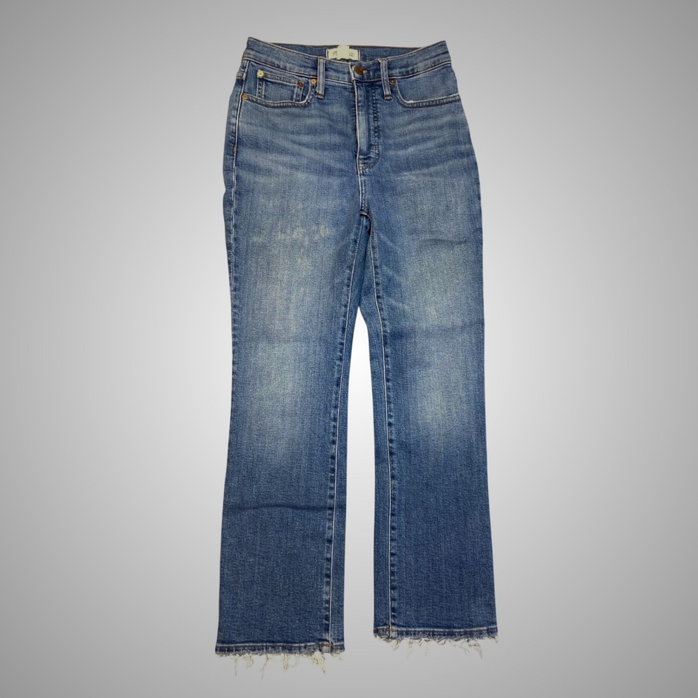 Madewell Slim Demi-Boot High Rise Jeans Medium Wash Raw Hem Size 26 Distressed